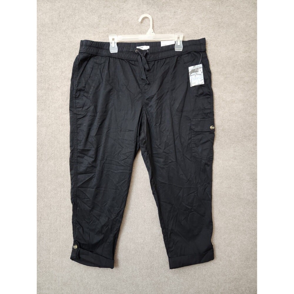 Sonoma Pull-on Utility Capri Pants Womens 16W Black Cargo Pockets Adj Hem NEW